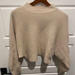 Lulu's Cream Cowl Neck Sweater with Ribbed Texture